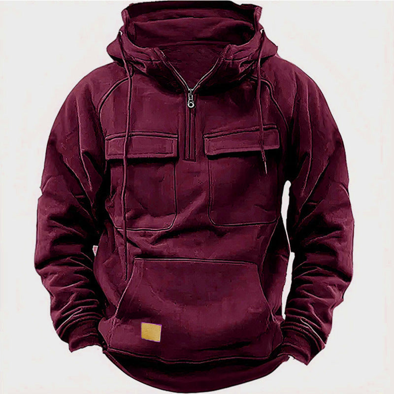 Herren funktionale Kapuzenpullover mit praktischen Taschen und kurzem Reißverschluss W&W Mode