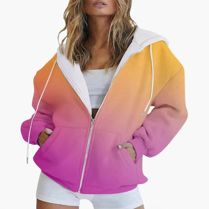 Damen oversized Kapuzenjacke mit Farbverlauf und praktischen Taschen W&W Mode