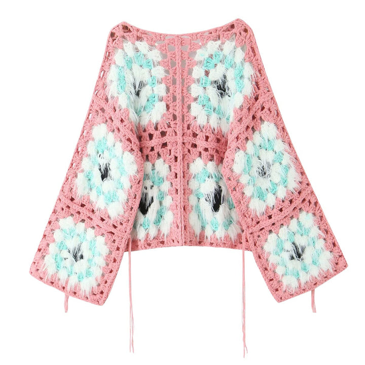 Damen modische Strickjacke im einzigartigen Häkelmuster W&W Mode