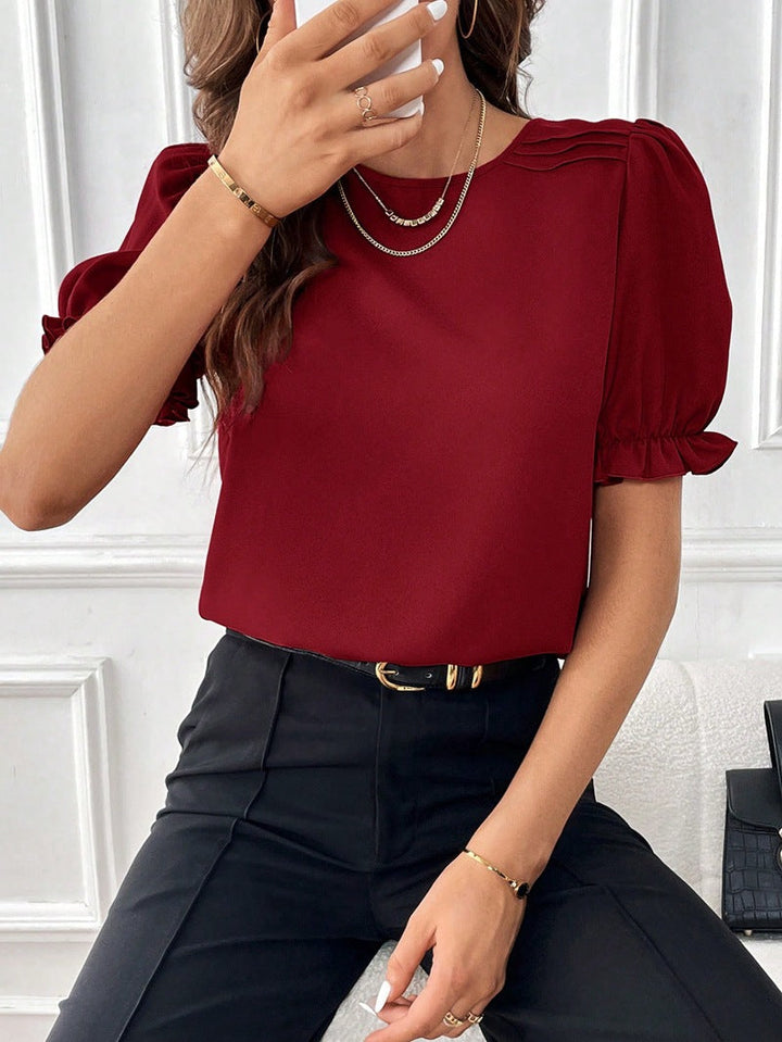 W&W Mode Pure-Color-Rundhals-Shirt-Top mit Temperament
