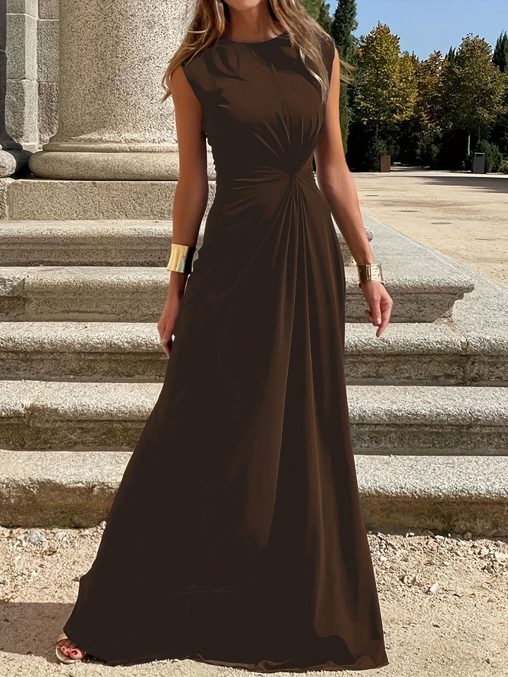 Damen Maxikleid mit Rundhalsausschnitt und gerafftem Oberteil
