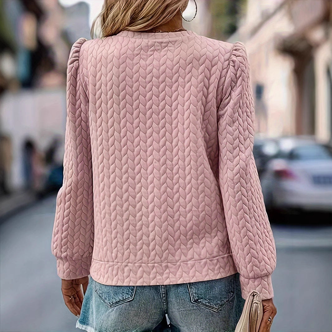 Damen bequemer Sweatshirt mit strukturiertem Obermaterial und Puffärmeln W&W Mode