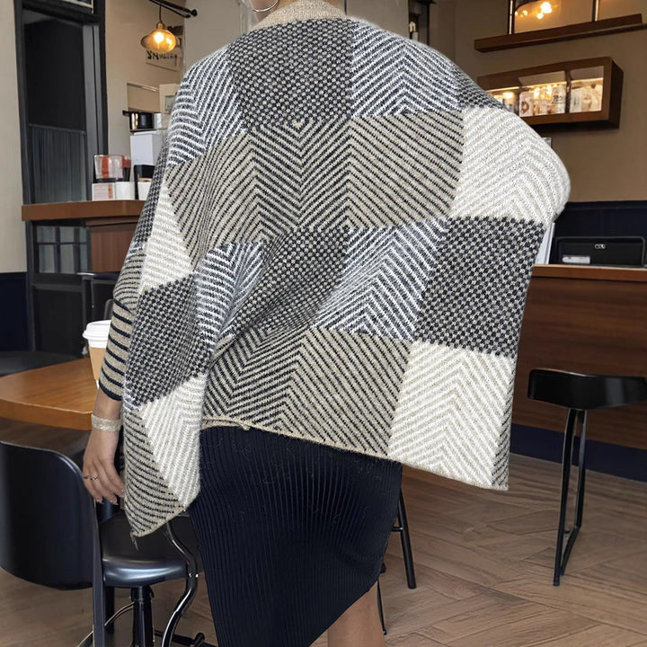 Damen asymmetrischer Strickpullover mit Zickzackmuster W&W Mode