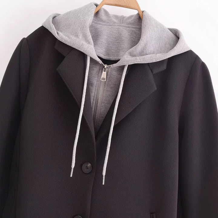 Damen modischer Übergangs-Mantel mit integriertem Kapuzenpullover W&W Mode