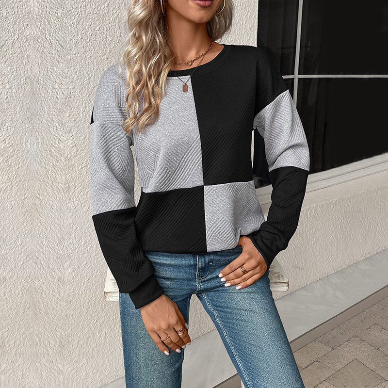 Damen Sweatshirt mit geometrischem Patchwork-Design W&W Mode