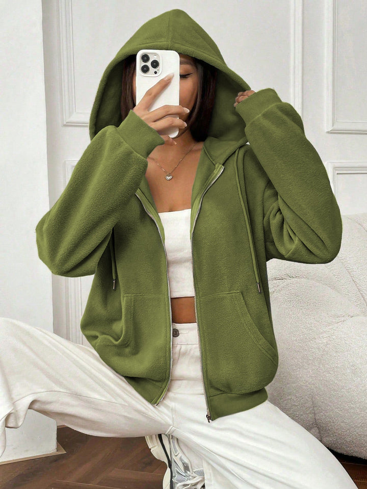 Damen Fleecejacke mit Kapuze und Reißverschluss W&W Mode