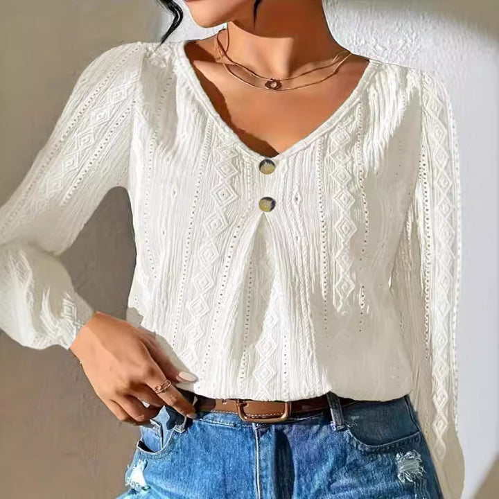 Damen Bluse mit dekorativen Knöpfen und strukturiertem Gewebe W&W Mode