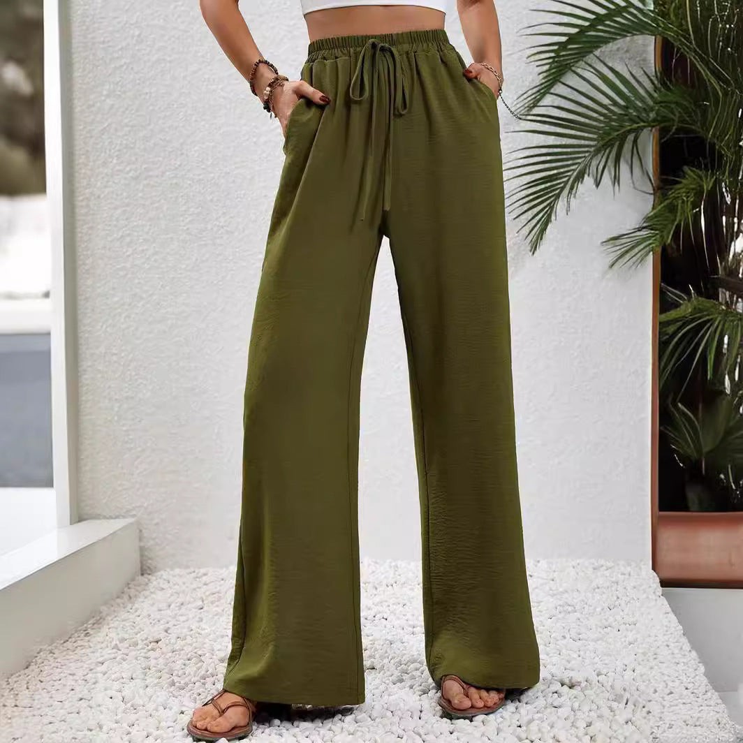Damen lässige, breite Freizeithose mit elastischem Bund und seitlichen Taschen W&W Mode
