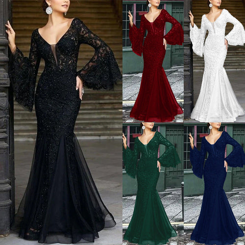 W&W Mode | Spitzenbesticktes schwarzes Meerjungfrau Kleid Slim für den Abend