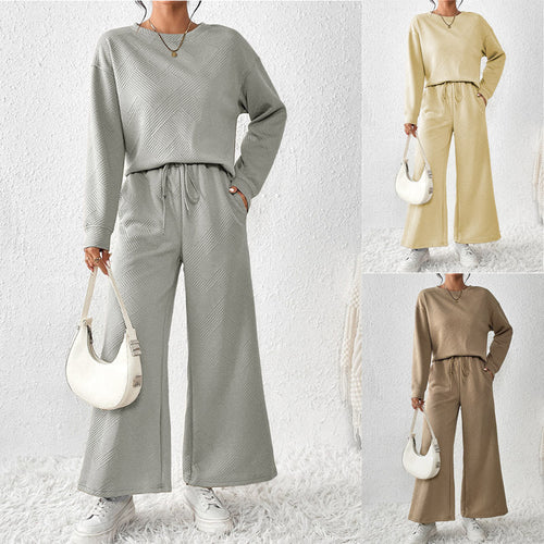Damen gemütliches Lounge-Set mit strukturiertem Muster W&W Mode