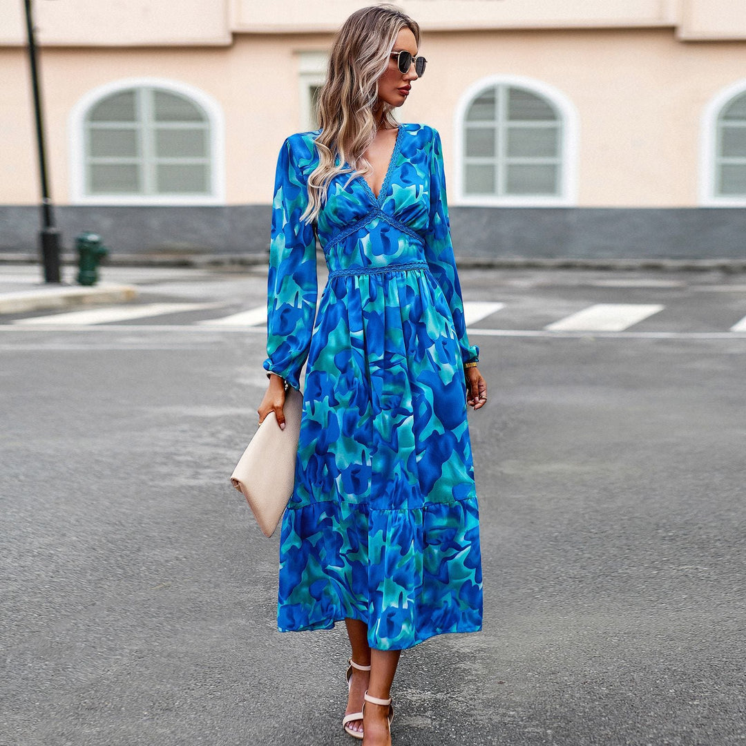 Damen Midikleid mit asymmetrischer Besatz und tiefem V-Ausschnitt W&W Mode