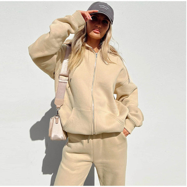 Damen Sport-Fleece-Set mit hochwertigem Reißverschluss und praktischem Taschen W&W Mode