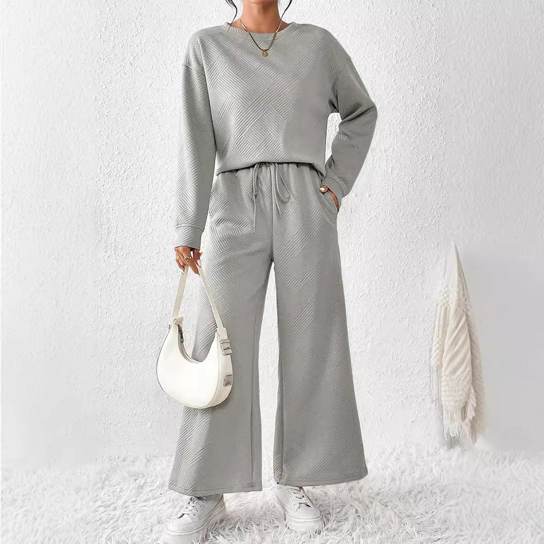 Damen gemütliches Lounge-Set mit strukturiertem Muster W&W Mode