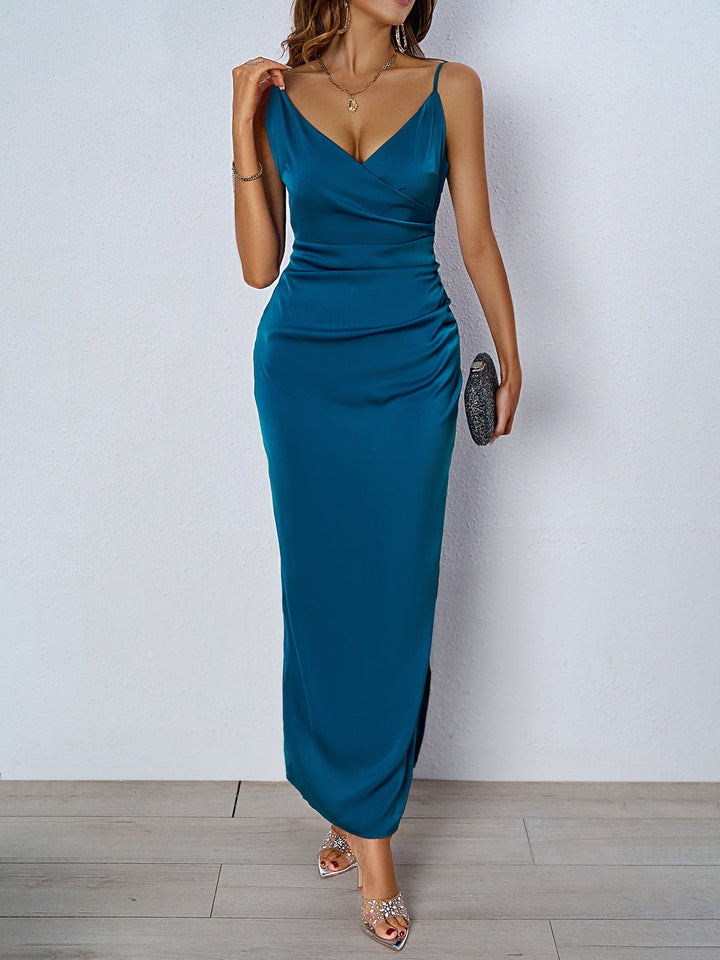 Damen figurbetontes Abendkleid mit V-Ausschnitt und elegantem Drapierungsdesign W&W Mode