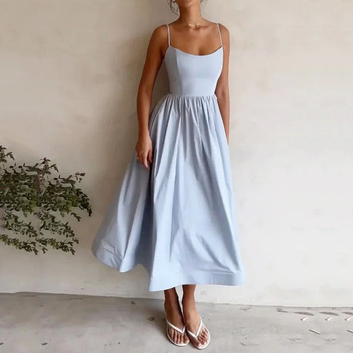 Damen Midi-Kleid mit tailliertem Oberteil und schwingendem Rock W&W Mode