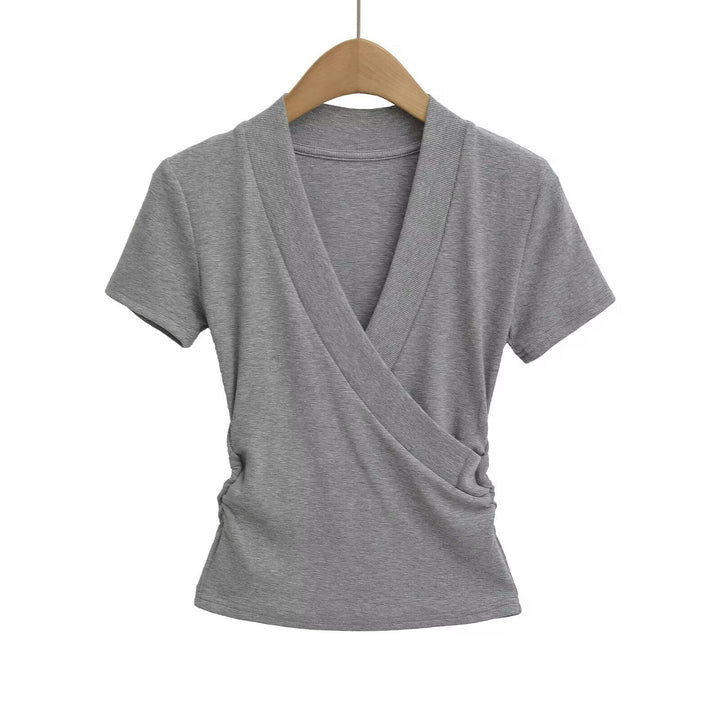 Damen Wickeloberteil mit elegantem V-Ausschnitt und figurumspielendem Schnitt W&W Mode