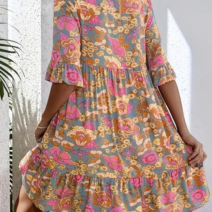 Damen Freizeitkleid mit floralem Muster und voluminösem Schnitt W&W Mode