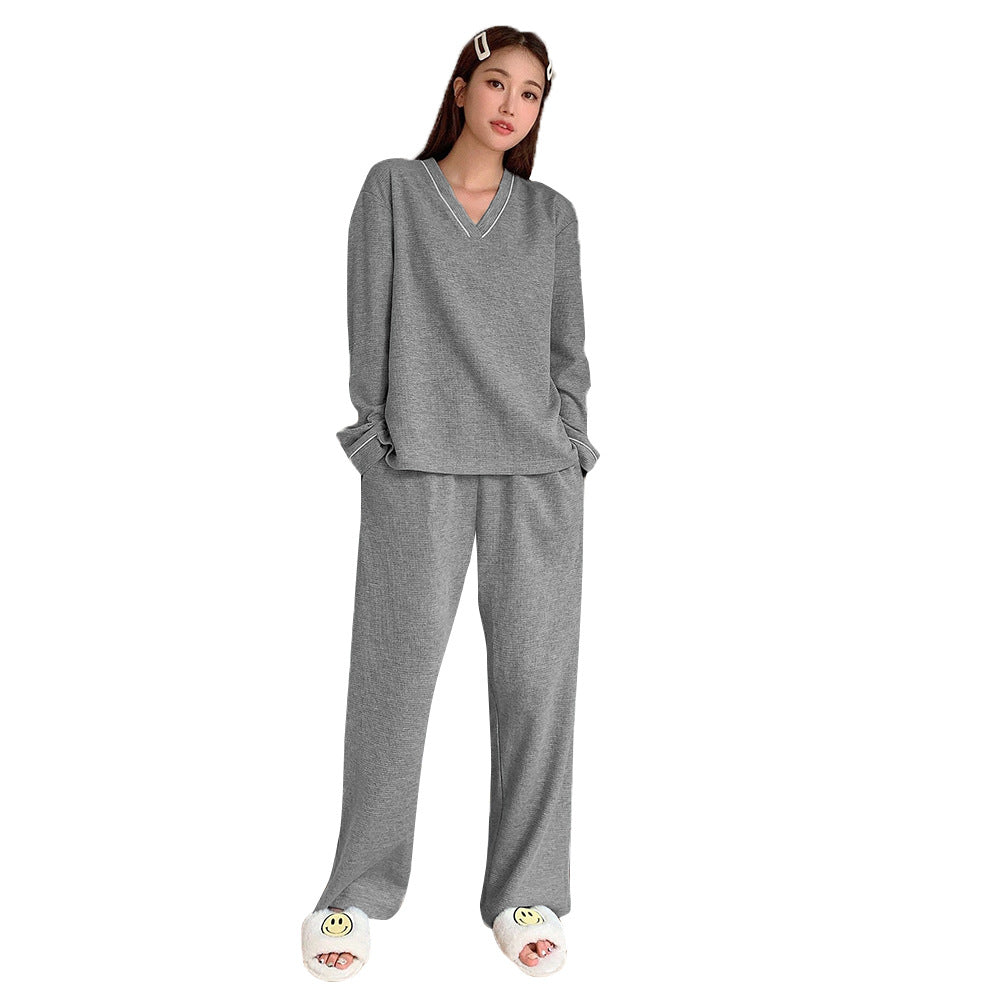 Damen Bequemes Lounge-Set aus weichem Material mit V-Ausschnitt und elastischen Bündchen W&W Mode