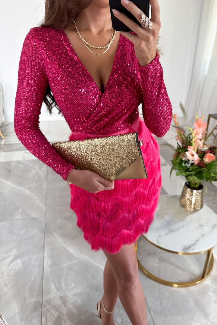 W&W Mode | Glamour Abendkleid Mit Pailletten Für Damen Mit Federn Saum