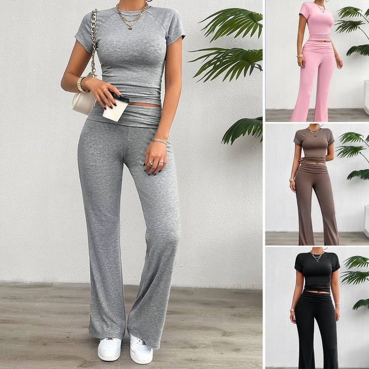 Damen Freizeit-Loungewear-Set mit cropped Oberteil und weiter Hose W&W Mode