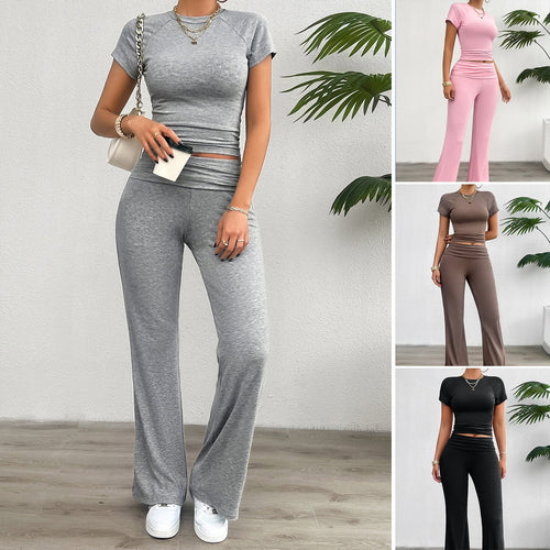 Damen Freizeit-Loungewear-Set mit cropped Oberteil und weiter Hose W&W Mode