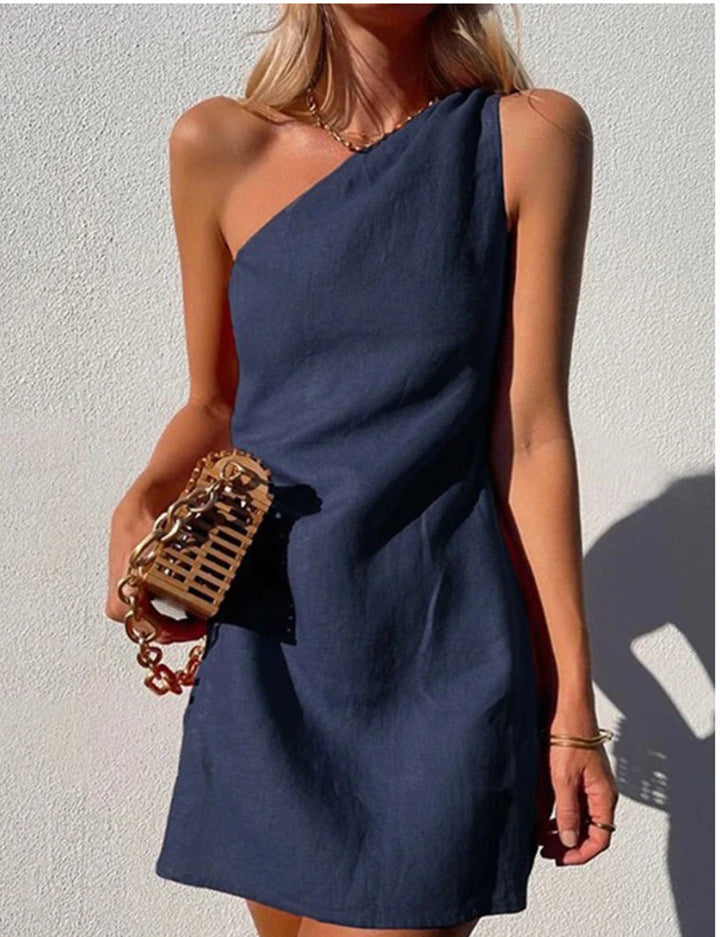 W&W Mode | Einfarbiges Slim Fit One-Shoulder Pendelkleid
