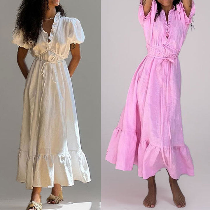Damen Maxikleid mit luftiger Wickeloptik und dekorativem Rüschensaum W&W Mode
