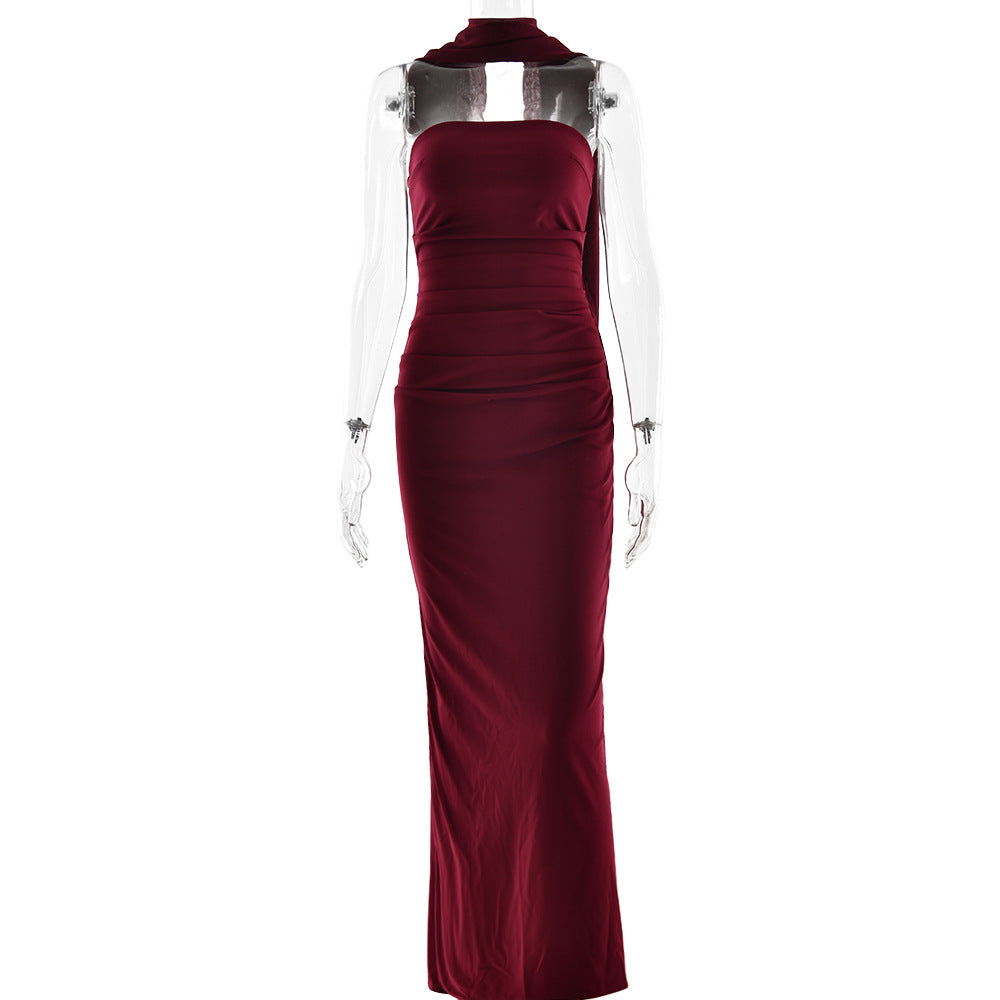 Damen Elegantes und figurbetontes Maxikleid mit transparenten Ärmeln W&W Mode