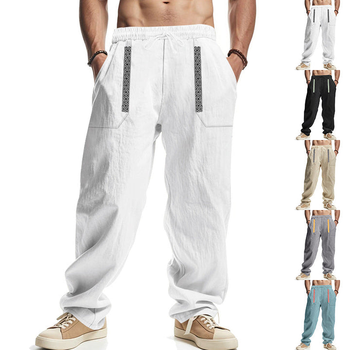 Herren lässige Leinen-Cargohose mit praktischen Seitentaschen und elastischem Bund W&W Mode