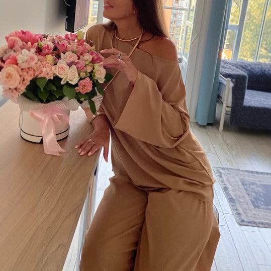Damen luftiges Off-Shoulder Jumpsuit mit weiten Ärmeln und anpassbarem Bund W&W Mode