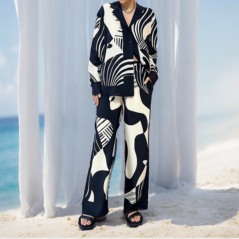 Damen Elegantes Lounge-Set mit artsy Motiv und weitem Schnitt W&W Mode