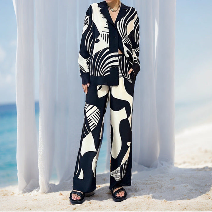 Damen Elegantes Lounge-Set mit artsy Motiv und weitem Schnitt W&W Mode