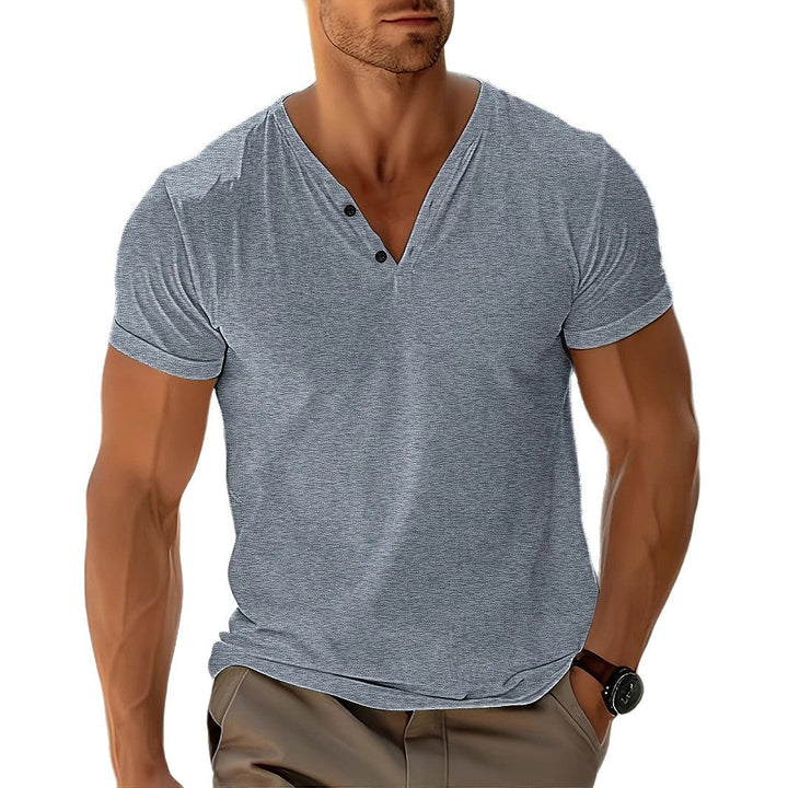 Herren Kurzarm Hemd mit modischem Henley-Ausschnitt und dekorativen Knöpfen W&W Mode