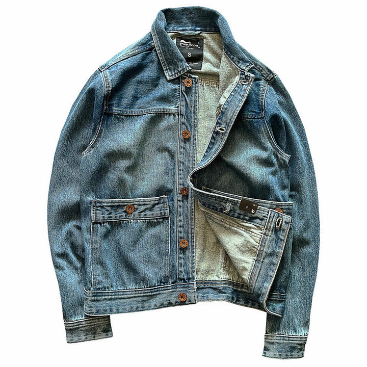 Herren Denimjacke mit aufgesetzten Taschen und modischen Knopfdetails W&W Mode
