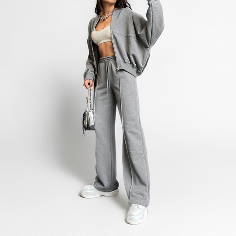 Damen lässiger Zweiteiler mit oversized Hoodie und eleganter Hose W&W Mode