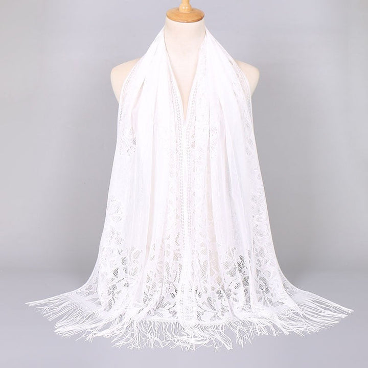 Damen Langer Spitzen-Schal mit fransten Abschlüssen W&W Mode