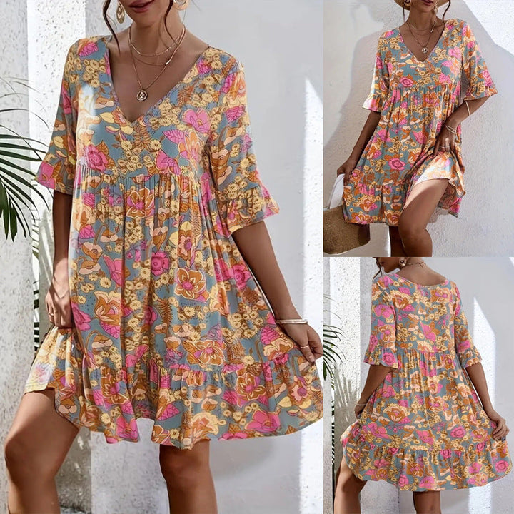 Damen Freizeitkleid mit floralem Muster und voluminösem Schnitt W&W Mode