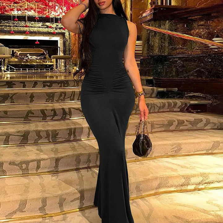 Damen Maxikleid mit körperbetontem Schnitt und eleganter Drapierung W&W Mode