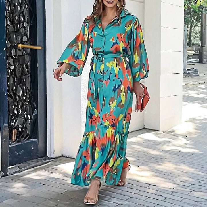 Damen Maxikleid mit modernem geometrischen Muster und eleganter Taillierung W&W Mode