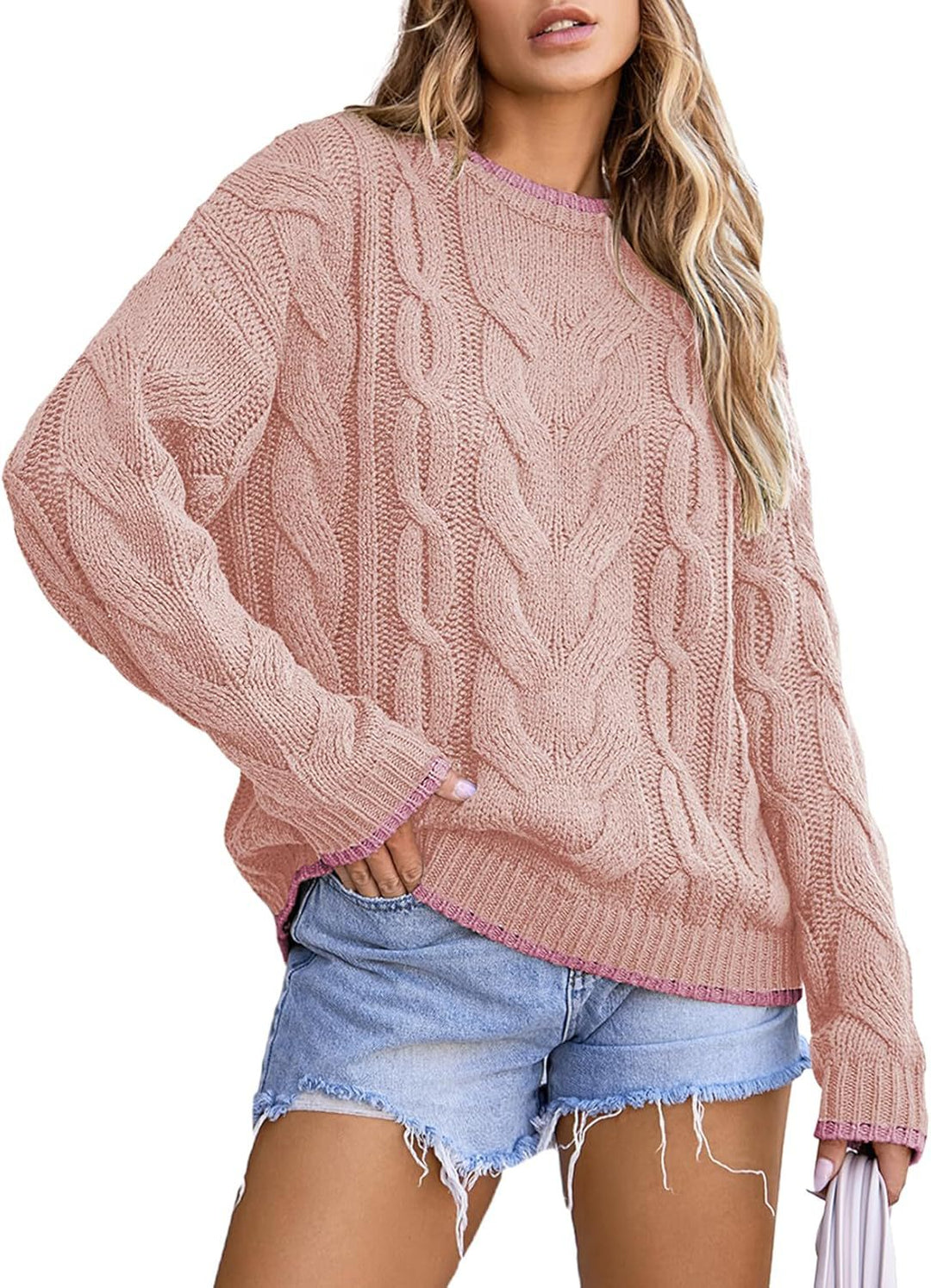 Damen Strickpullover mit grobem Zopfmuster W&W Mode