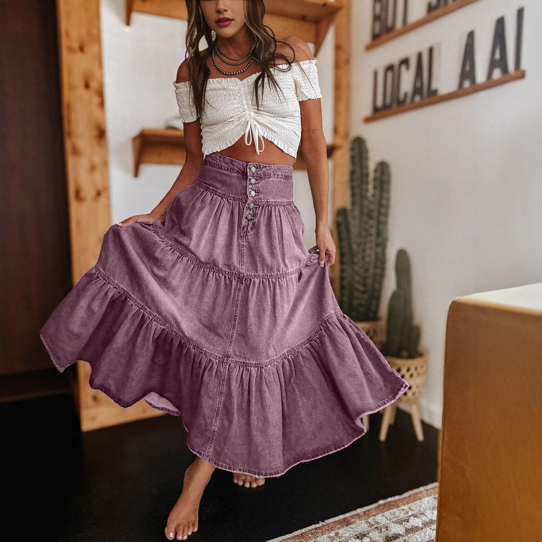Damen Baumwollrock mit voluminösem Stufen-Design und modischem Knopfdetail W&W Mode