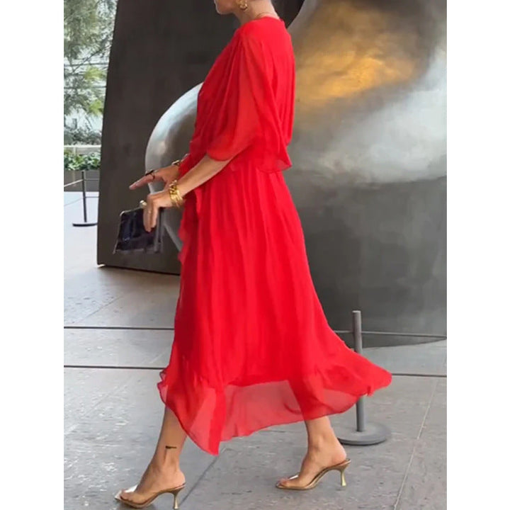 W&W Mode | Schnürung Batwing Ärmel Unregelmäßiges Kleid