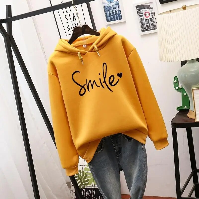 W&W Mode | Lässig Geschnittener Smile Kapuzenpulli Für Frauen