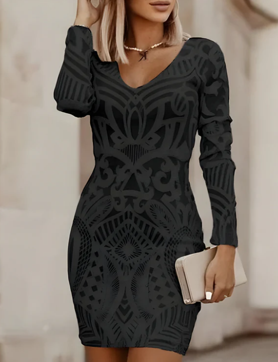 Noira™ – Figurbetontes Bodycon-Kleid mit V-Ausschnitt & Musterstruktur
