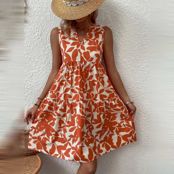 W&W Mode | Kleid Ärmellos Boho Stil V-Ausschnitt Lockere Passform Leicht und Atmungsaktiv