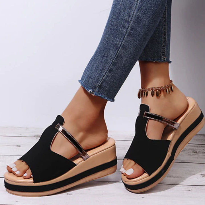 W&W Mode - Sandalen zum Hineinschlüpfen mit offener Spitze | Stilvolle Keilsandalen bequeme Damen