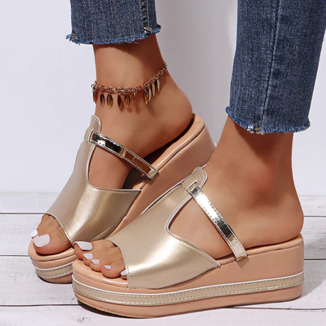 W&W Mode - Sandalen zum Hineinschlüpfen mit offener Spitze | Stilvolle Keilsandalen bequeme Damen