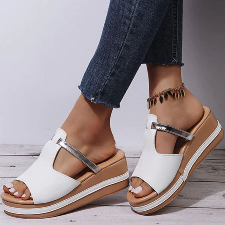 W&W Mode - Sandalen zum Hineinschlüpfen mit offener Spitze | Stilvolle Keilsandalen bequeme Damen