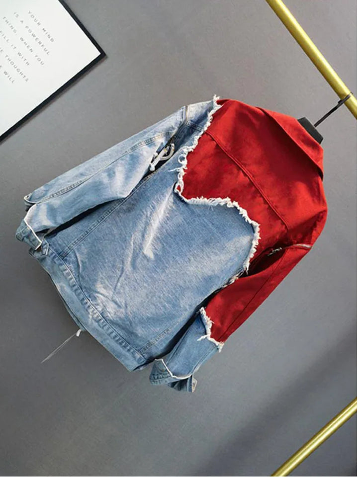 inspirierte Jeans-Patchwork-Jacke