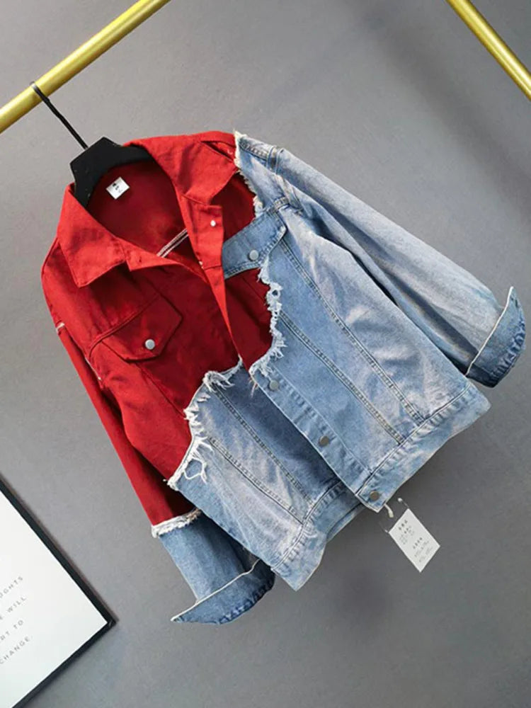 inspirierte Jeans-Patchwork-Jacke